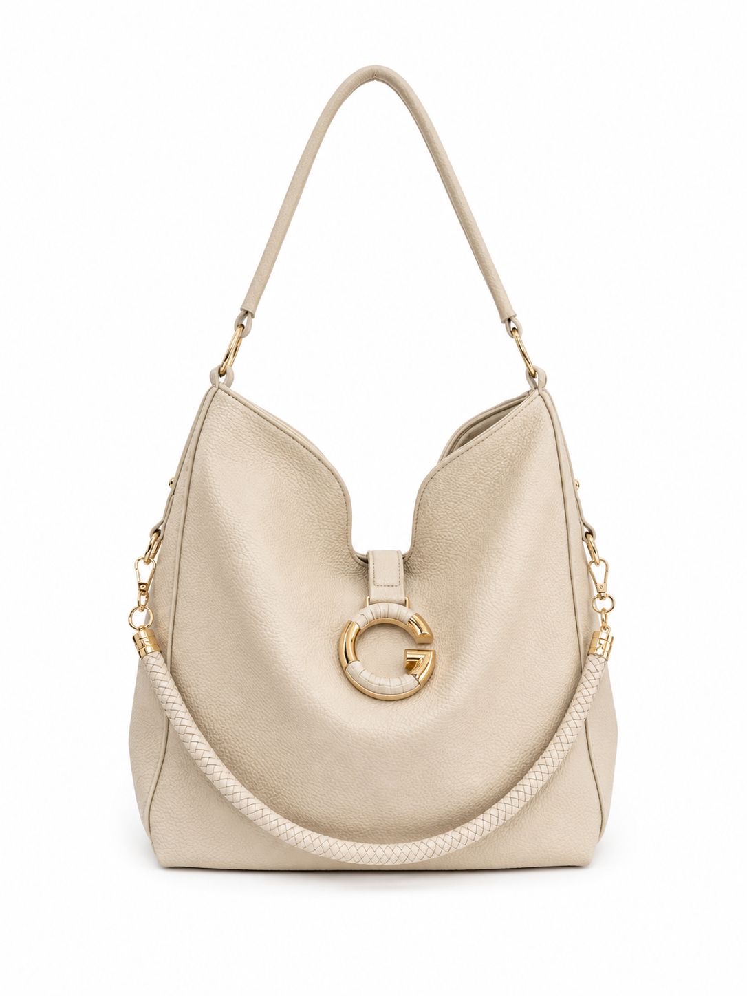 BOLSO HOBO BEIGE CON DETALLES DORADOS bolso beige con c