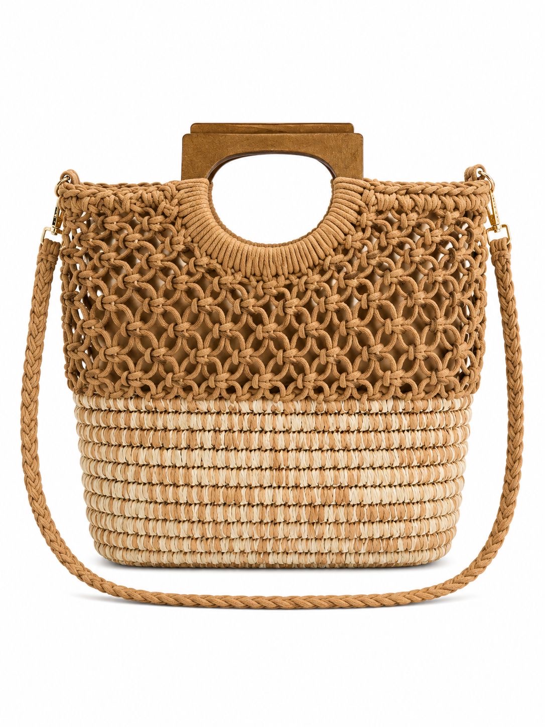 BOLSO DE MACRAME CON ASA DE MADERA bolso pq esp