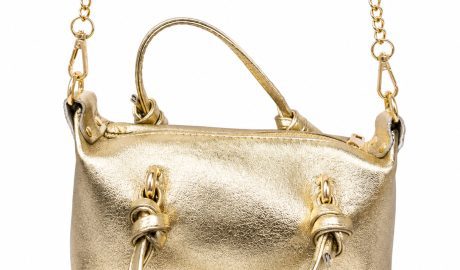 BOLSO DE MANO PIEL DORADO CON BRILLO bolso dorado piel