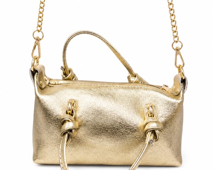 BOLSO DE MANO PIEL DORADO CON BRILLO bolso dorado piel