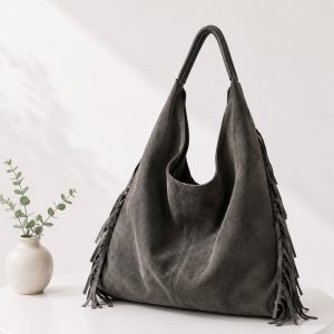 bolso gris flecos