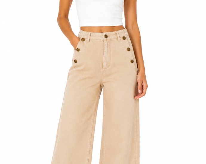 PANTALÓN PALAZZO BEIGE DE TIRO ALTO pantalon botones laterales mujer