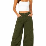 PANTALÓN CARGO VERDE CAQUI DE TIRO ALTO pantalon cargo verde mujer