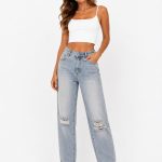 VAQUERO SLOUCHY DE TIRO ALTO EN DENIM AZUL CLARO vaquero claro rodilla rota