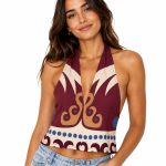 TOP HALTER ESTAMPADO BURDEOS CON ESCOTE top flores muj